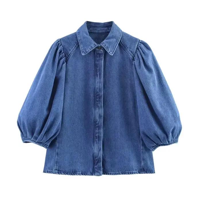 Kaopu printemps été 2025 mode rétro décontracté chemise pour femme Design Simple haut boutonné coton