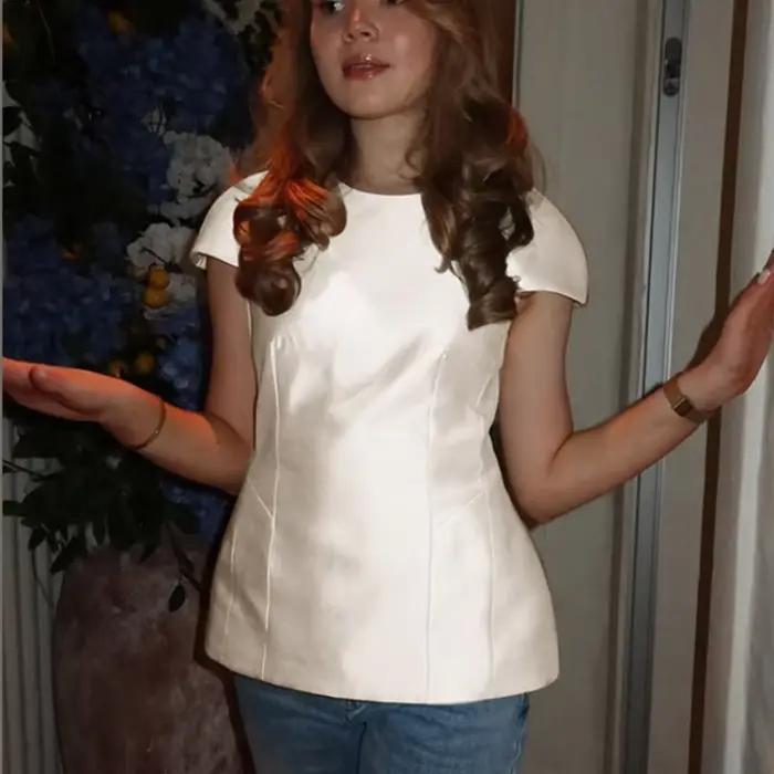 Chemisier Chic Bohème Femme Printemps-Été 2026 à Col et Manches Courtes Brodé de Motifs Géométriques