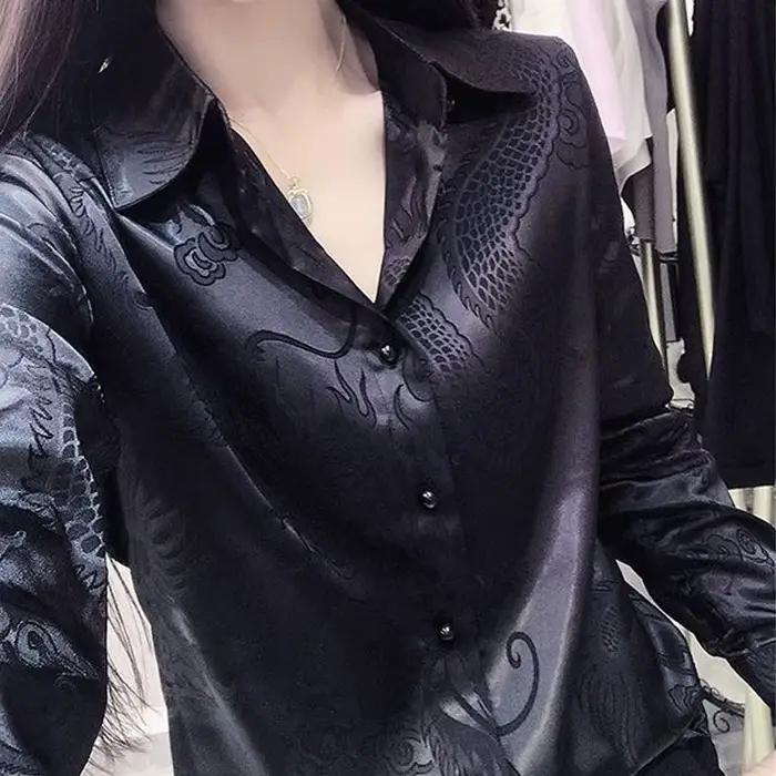 Bureau dame mode Jacquard tissage Blouse Vintage été nouvelle couleur unie femme tout-match col Polo