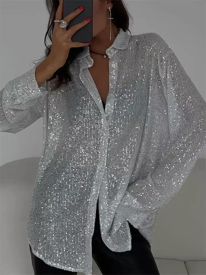 Tossy-Cardigan à Revers à Paillettes pour Femme, Chemises Décontractées à la Mode, Vêtements d'Extér
