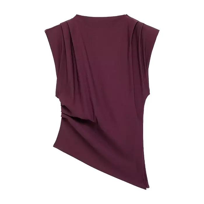 MUJER débardeur asymétrique femme froncé hauts sans manche pour femmes col haut haut haut sans brete