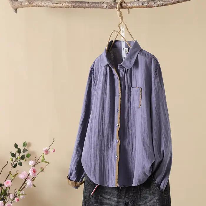 Chemises assorties en coton pour femmes, haut à col à revers, manches longues, chemisiers basiques,