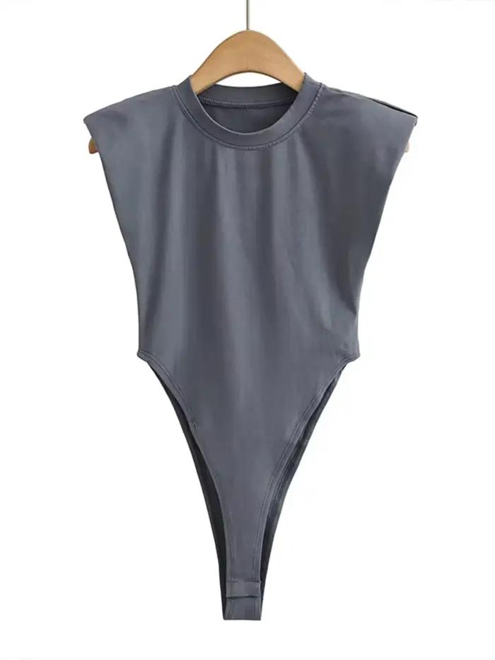 Hauts Sexy femmes été une pièce moulante Body rembourré épaule Body noir sans manches corps costumes