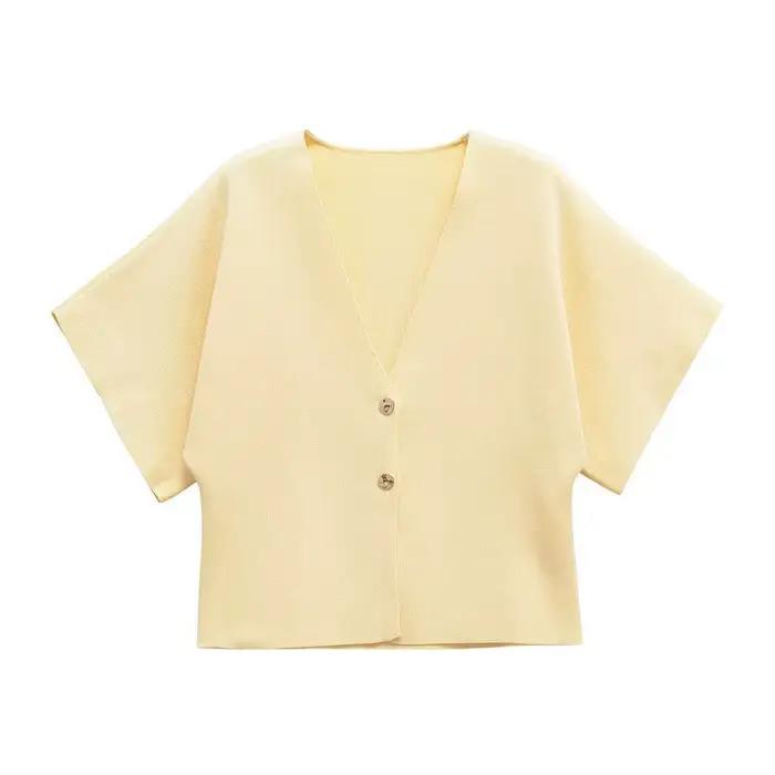 Cardigan élégant à manches courtes pour femme, nouvelle collection 2026, veste décontractée à bouton