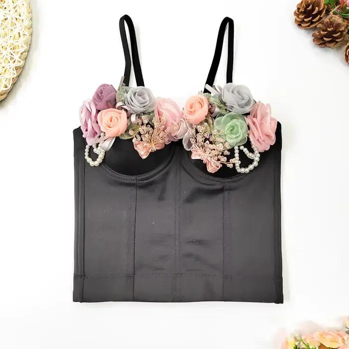SXTHAENOO-Haut court sans bretelles pour femme, soutien-gorge en glabustier, diamant, fleur, boîte d