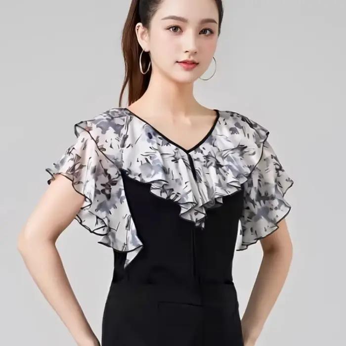 Haut de danse pour femmes, mode Senior, Slim, vêtements de danse latine pour filles, imprimé, chemis