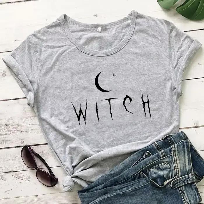Sorcière étoile lune imprimer femmes t-shirt à manches courtes col rond lâche femmes t-shirt dames t
