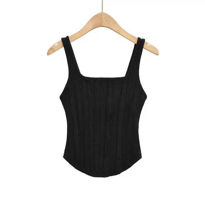 Débardeur sexy pour femmes, débardeur 107, corset blanc, côtelé, os de poisson, mignon, noir, vêteme
