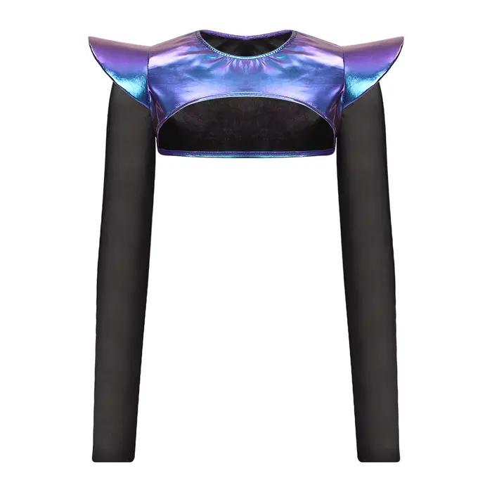 Haut court métallisé brillant pour femme, style armure, gothique, punk, pour performance, tenue de f