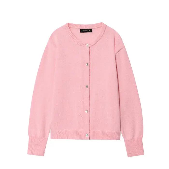 HH femme élégant manches longues col rond simple boutonnage Design pull décontracté hauts femmes aut