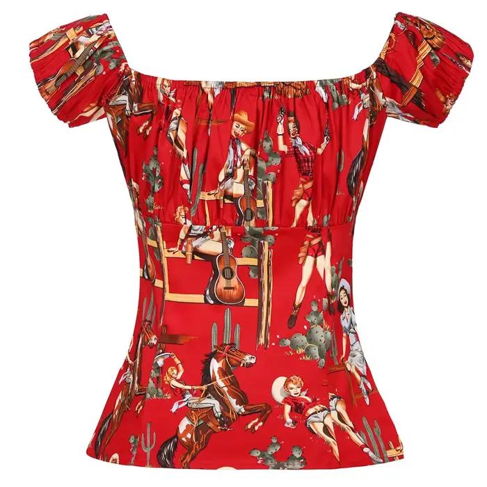 SISHION 2026 T-shirts vintage en coton imprimé pour femmes années 50 60 WS0004 Rockabilly Col en V C