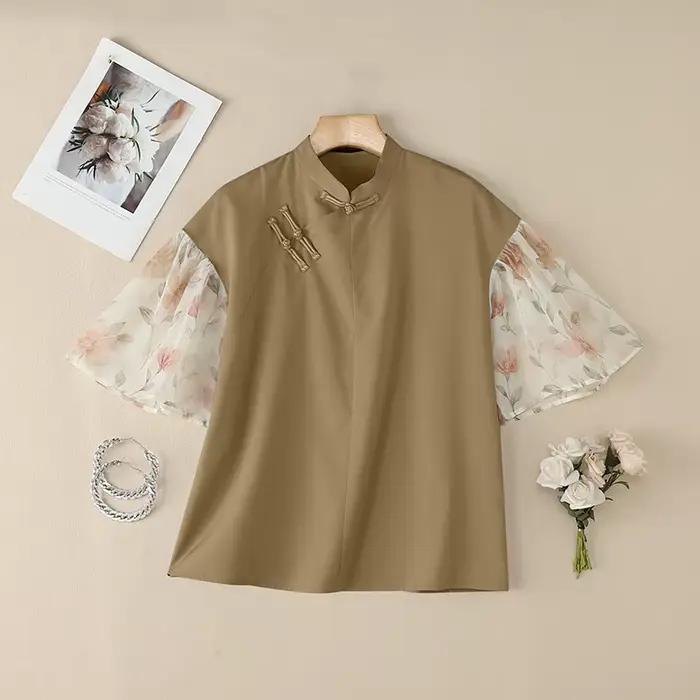 ZANZEA Vintage col Mandarin grenouille boutons Blouses femmes élégant manches en mousseline de soie