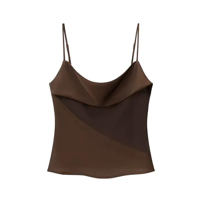 CharmChant panneau Satin hauts pour femme marron Y2k sans manches Sexy mode printemps été 2026 éléga