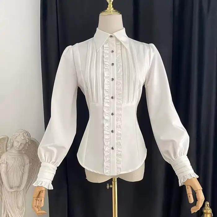 Blouses Femme Style Lolita Japonais, Hauts à Taille Cintrée, Chemises Blanches à Manches Longues, 20
