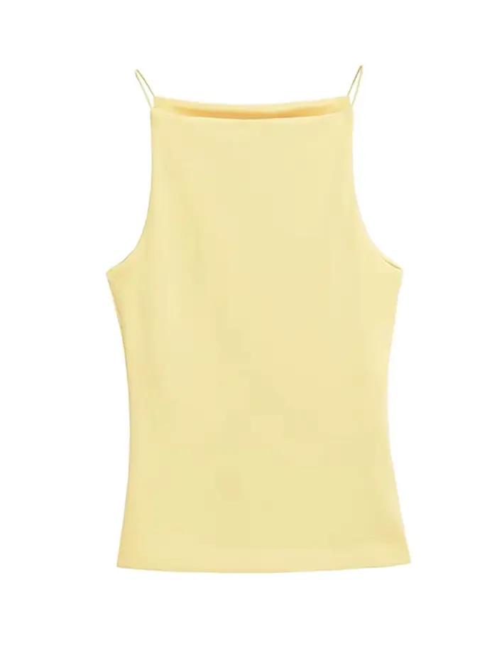Débardeur licou sans manches pour femmes, bretelles fines, couleur unie, Camisole à la mode