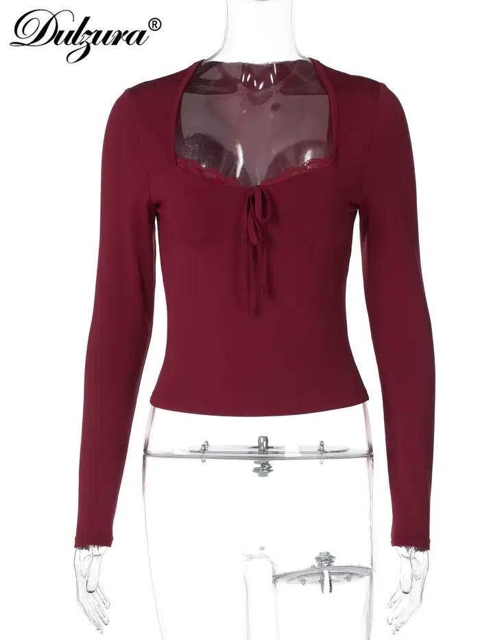 Dulzura 2025 automne dernière mode Sexy col carré à manches longues mince à lacets dentelle volants
