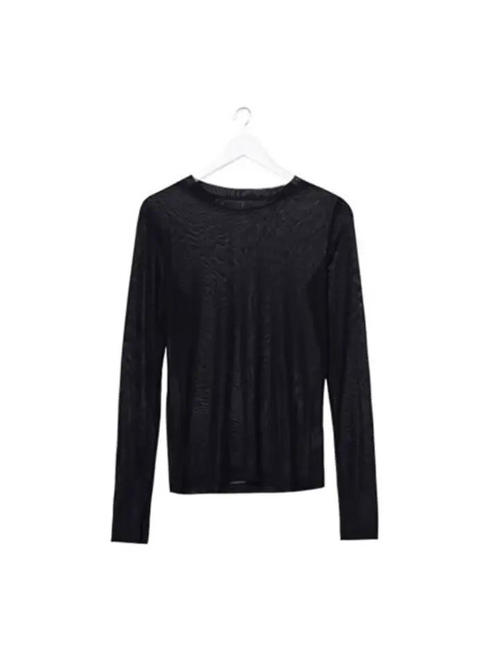 T-Shirt Sexy à Manches sulfpour Femme, Transparent, Maille Transparente, Rose, Vert, Haut Basique, M