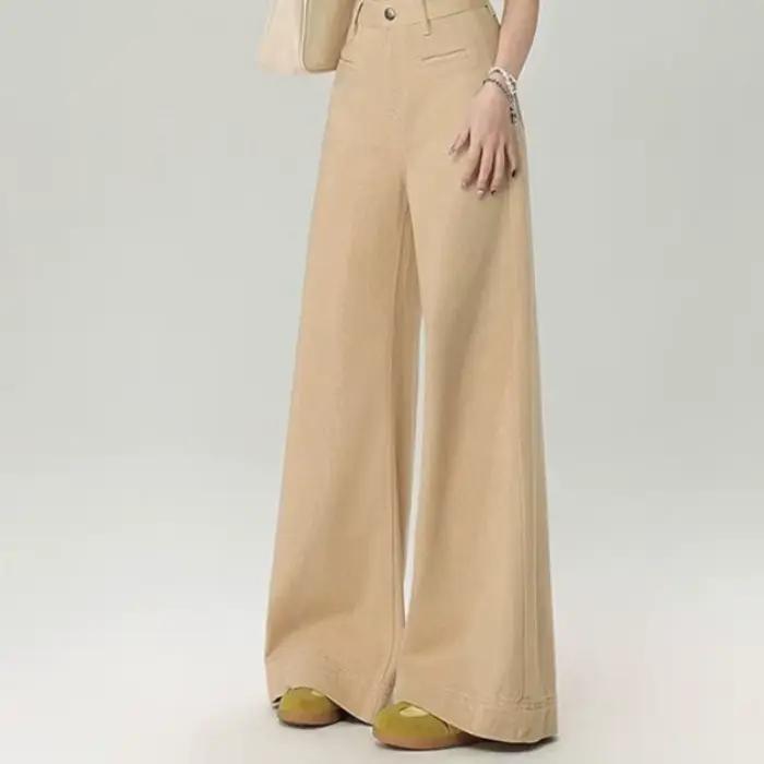 Jean kaki à jambes larges pour femme, pantalon taille haute, coupe petite et ample, Slim et polyvale