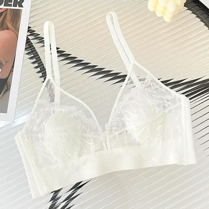 Débardeur court sexy en dentelle, dos nu en V profond, camisole en maille ajourée, soutien-gorge uni