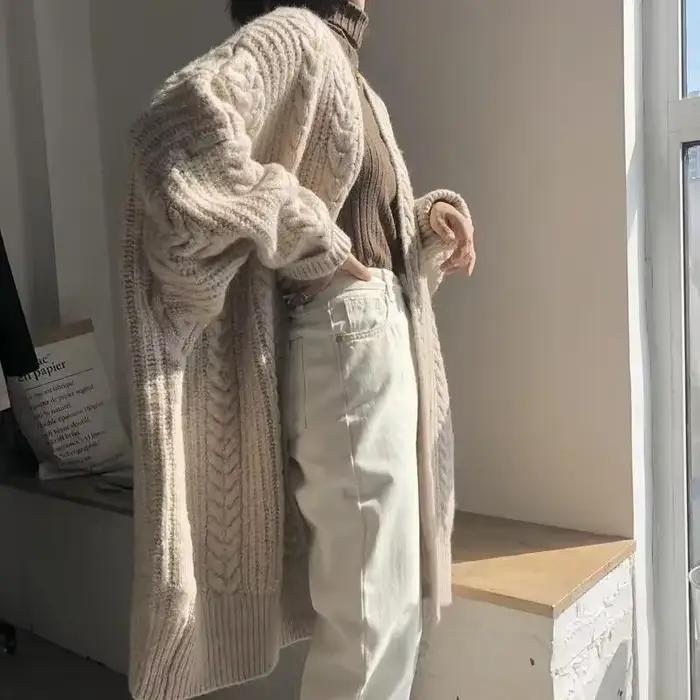 Cardigan pour femmes, pull tricoté de Style coréen, manteau col en V, vêtements d'extérieur à manche