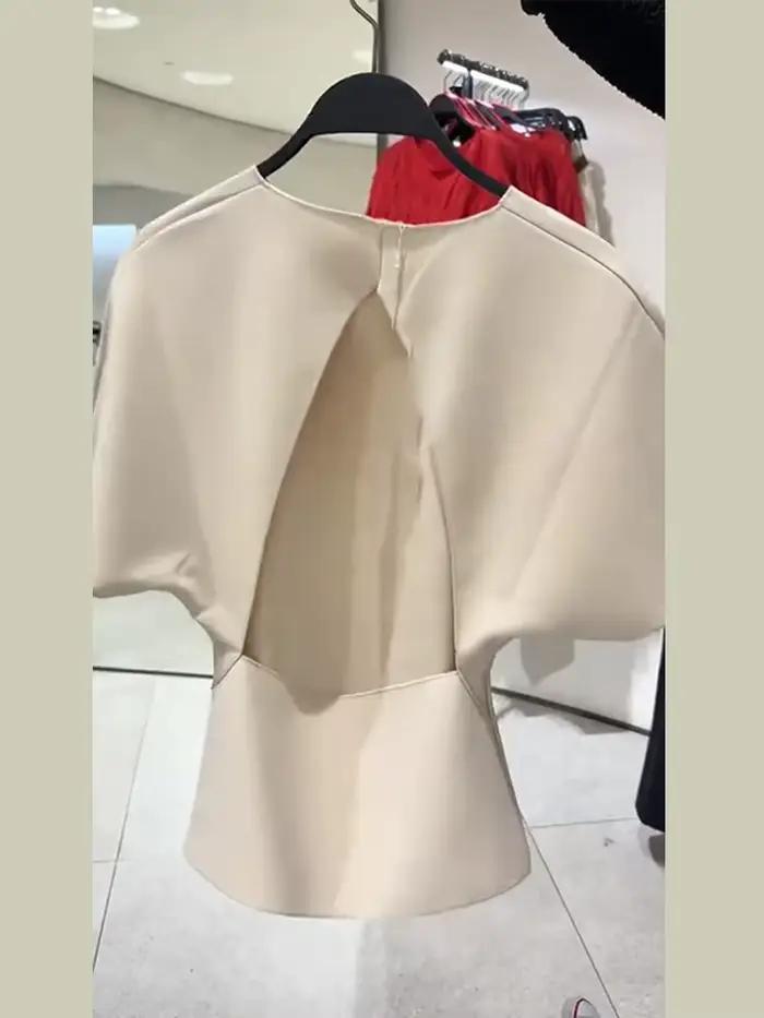 Ensemble pantalon et haut dos nu pour femme, col rond uni, manches courtes, coupe ajustée, 2 pièces,