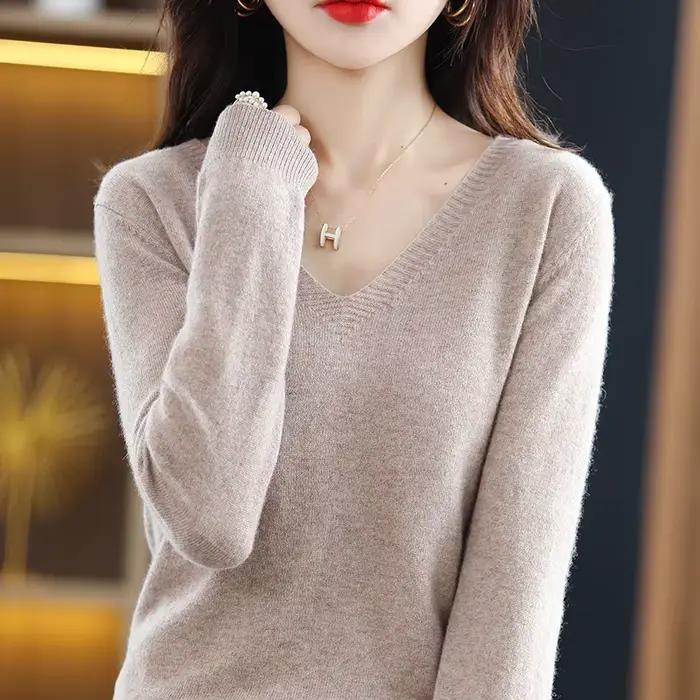 Femmes pull 2025 printemps automne chaud hiver coupe ajustée chemise à bascule col en v coréen trico