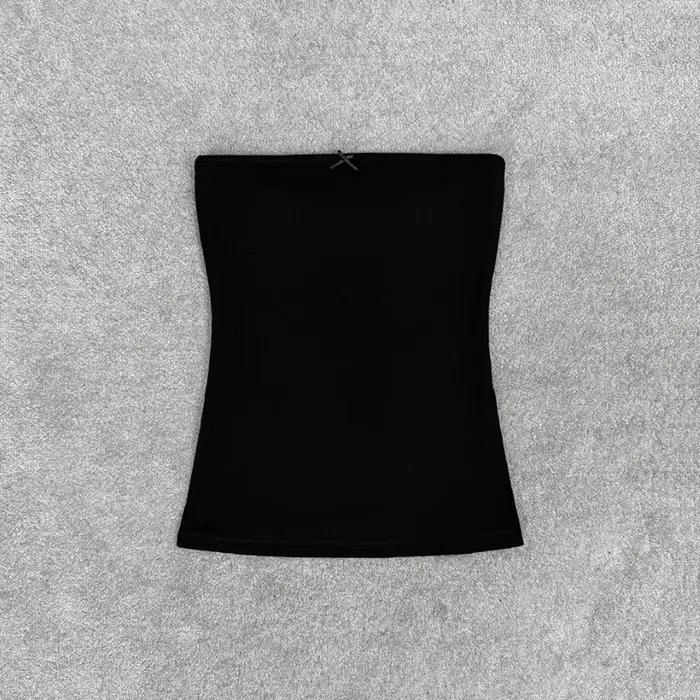 Haut court sans bretelles en coton mélangé gaufré pour femme, coupe ajustée, style décontracté, idéa