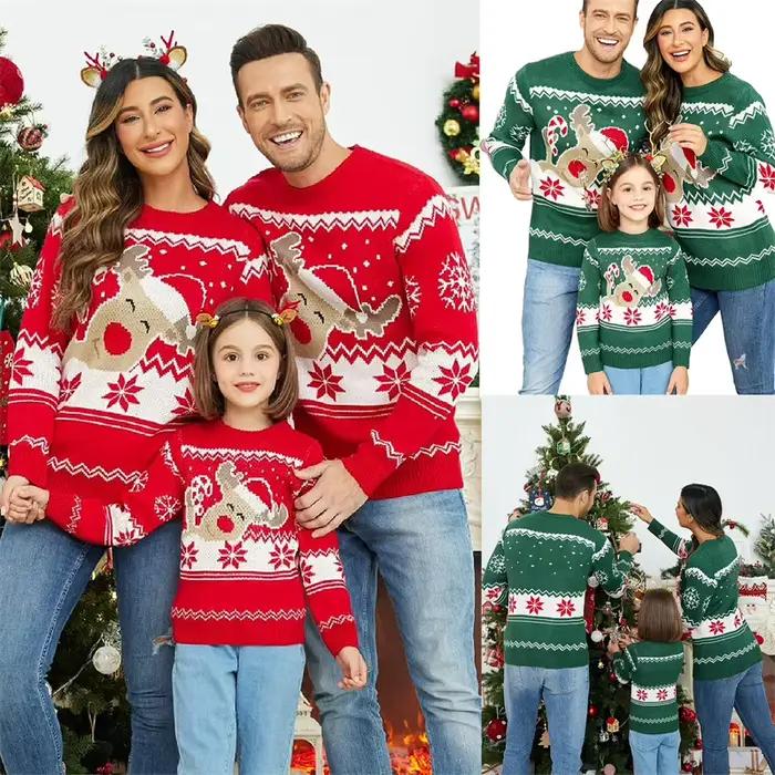 Xingqing-Pull de Noël assressentipour la famille, pull à col rond, pull à manches longues, imprimé w