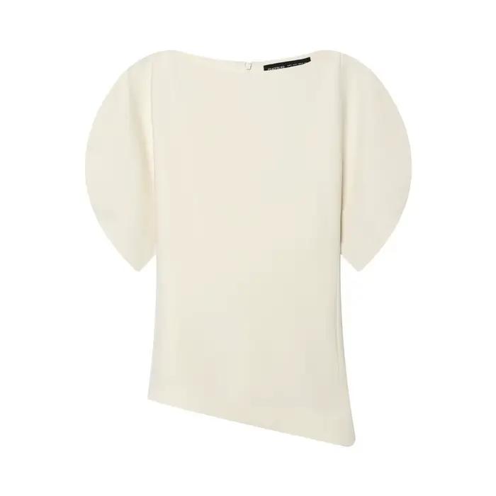 Haut asymétrique à une épaule avec manches bouffantes, style simple, nouvelle collection printemps,
