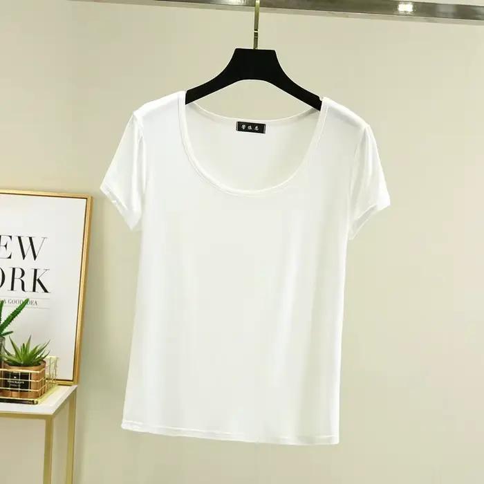 T-shirt à Manches Courtes et Col en U pour Femme, Décontracté, Couleur Unie, Été, Taille Y-Plus 3XL,