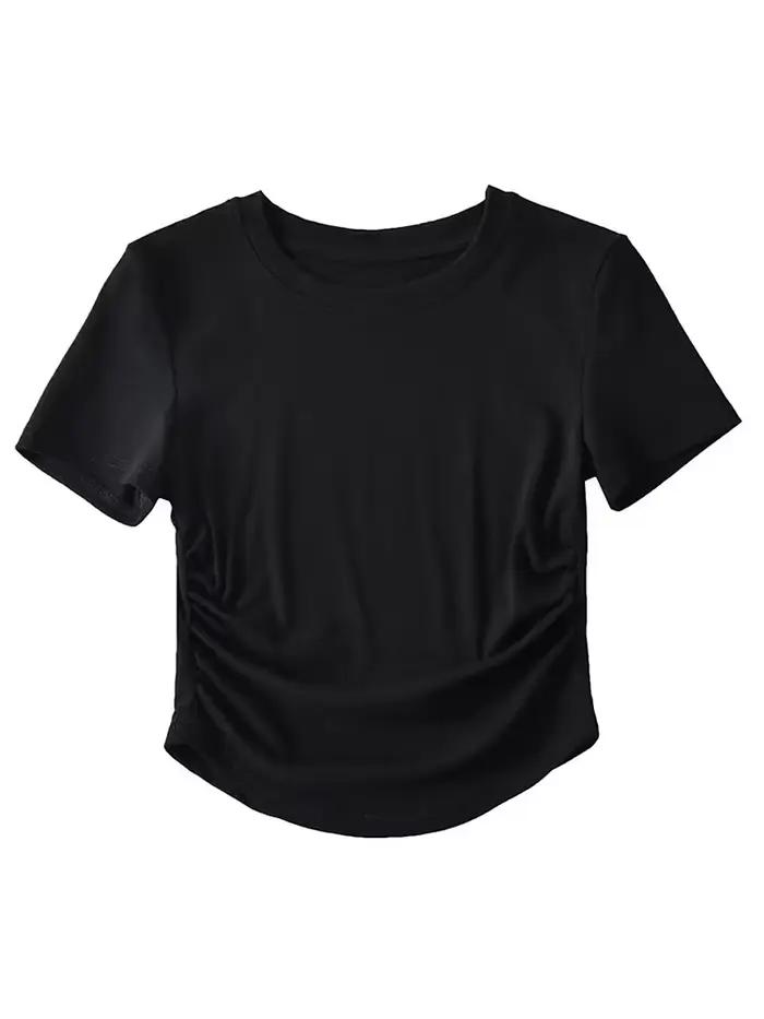 T-shirt à manches courtes et col ras du cou pour femmes, Harajuku, en coton, avec détails sur les cô