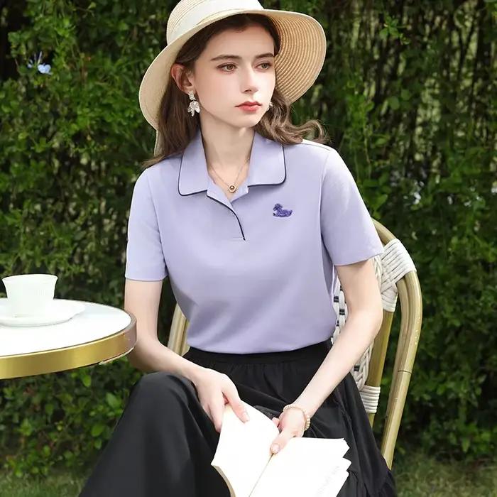 I BELIEVE YOU Polo violet pour femme, été 2026, broderie cheval, manches courtes, décontracté, respi