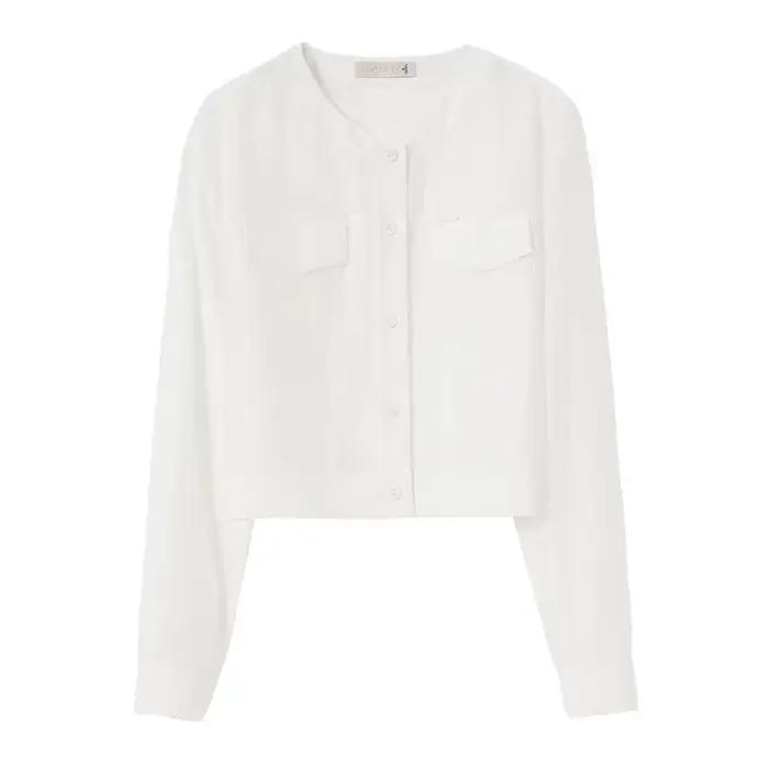 Chemise femme SENTUBILA en Lyocell, col rond uni, manches longues, simple boutonnage, nouvelle colle