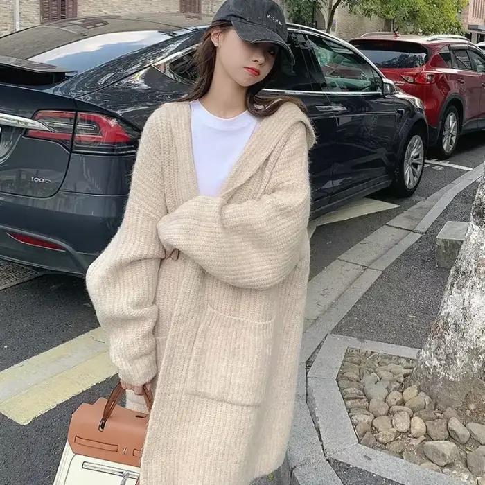 Cardigan en tricot pour femme, haut Long, col en v, Streetwear, Vintage des années 90, grand, Croche