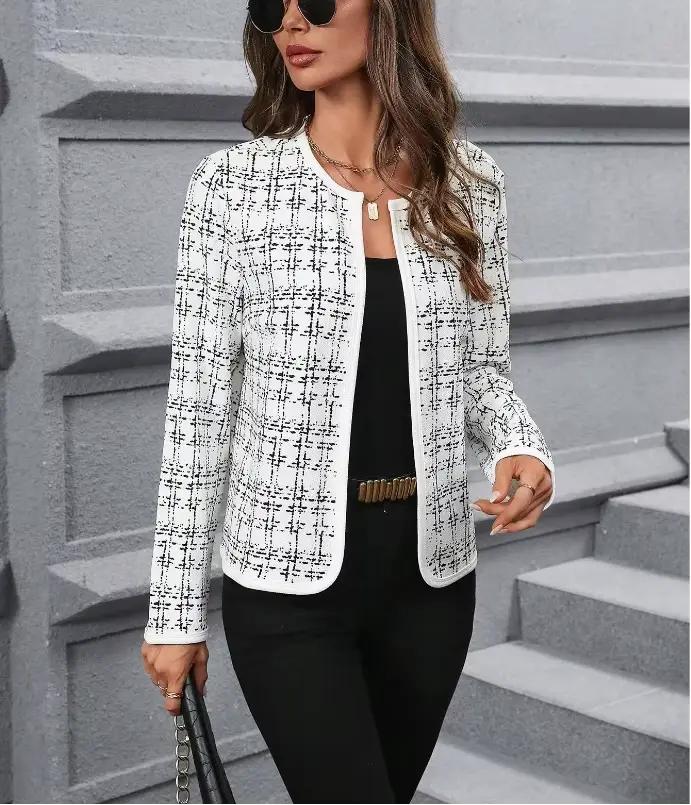 Cardigan tricoté à col rond style français, rayé noir et blanc, polyvalent, pour le quotidien, effet