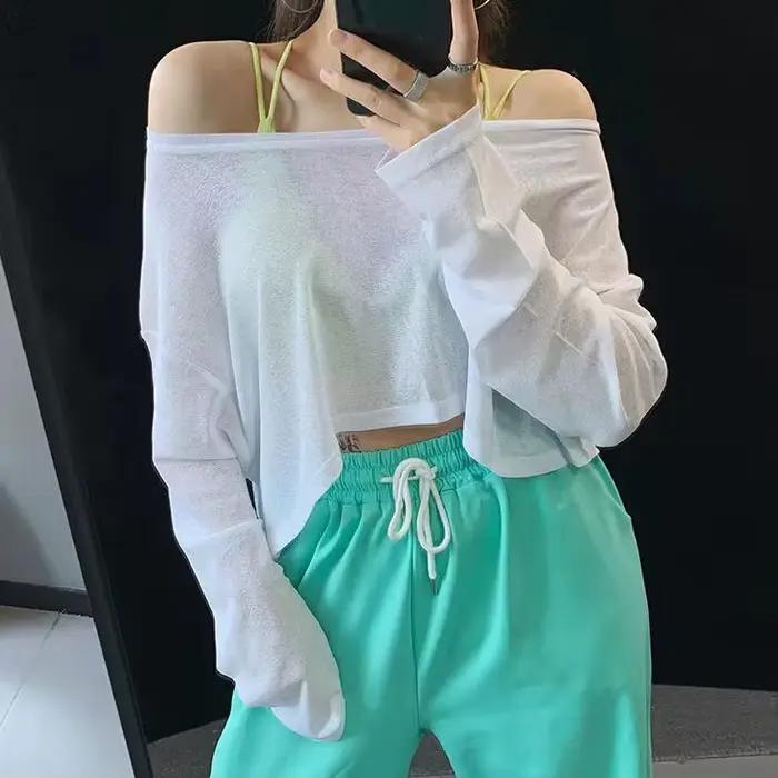 T-shirts Femmes Sheer Hotsweet Streetwear Col Incliné Décontracté Lâche Printemps Mode Style Coréen