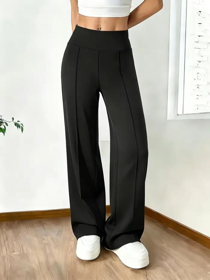 Pantalon large taille haute pour femme, coupe droite verticale, haute élasticité et maintien abdomin