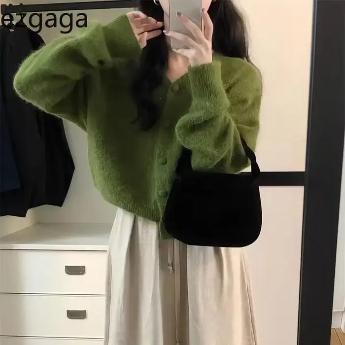 Ezgaga tricoté Cardigan femmes automne hiver mode ample solide col en V vêtements d'extérieur recadr