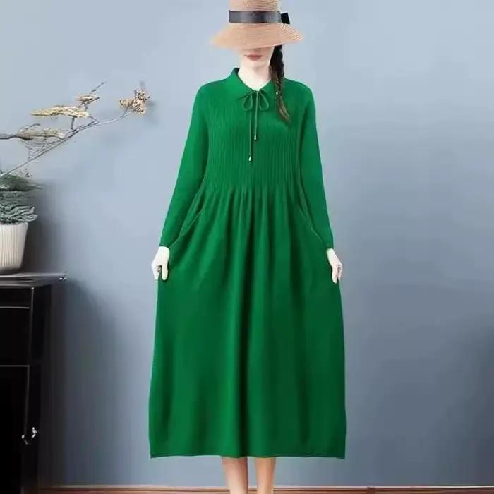 Robe pull femme automne-hiver 2026, nouvelle collection, couleur unie, col Claudine, manches longues