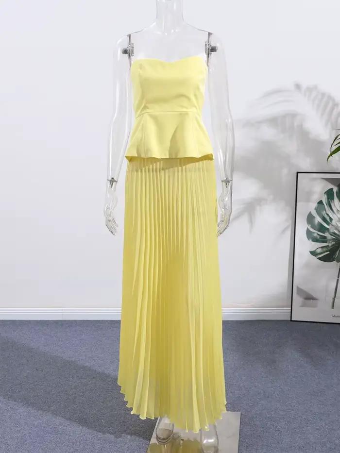 Hauts sans bretelles, jupe plissée, costumes pour femmes, taille élégante, bustier tubulaire, taille