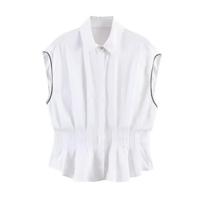 Nouvelle blouse plissée en lin, tendance et polyvalente, au style décontracté
