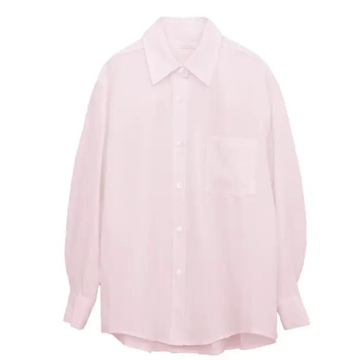 Chemise en lin à manches longues pour femmes, col rabattu en Y, simple boutonnage, chemisier rétro,