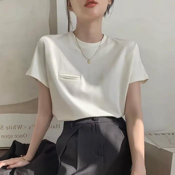 T-shirt d'été à manches courtes pour femmes, Style coréen, Simple, mode Pure, bureau, loisirs doux t