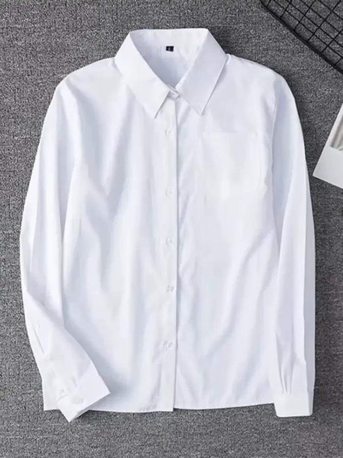 Zoki blanc femmes chemise mode à manches longues décontracté col rabattu femme Blouse poche ample bo