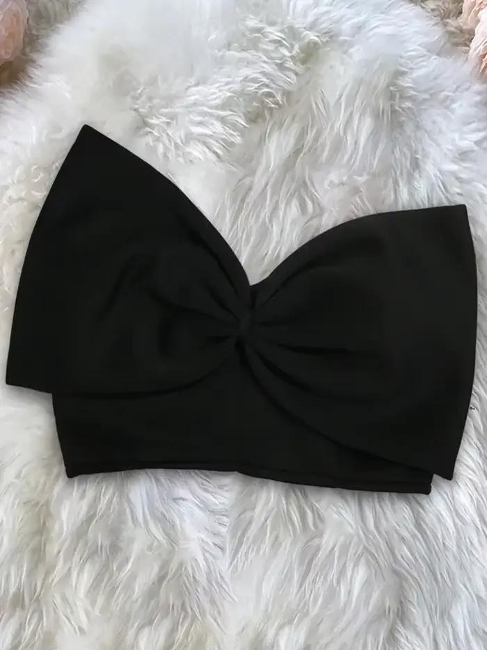Haut court sans bretelles pour femme, vert, nœud, soirée cocktail, club, tube court, été