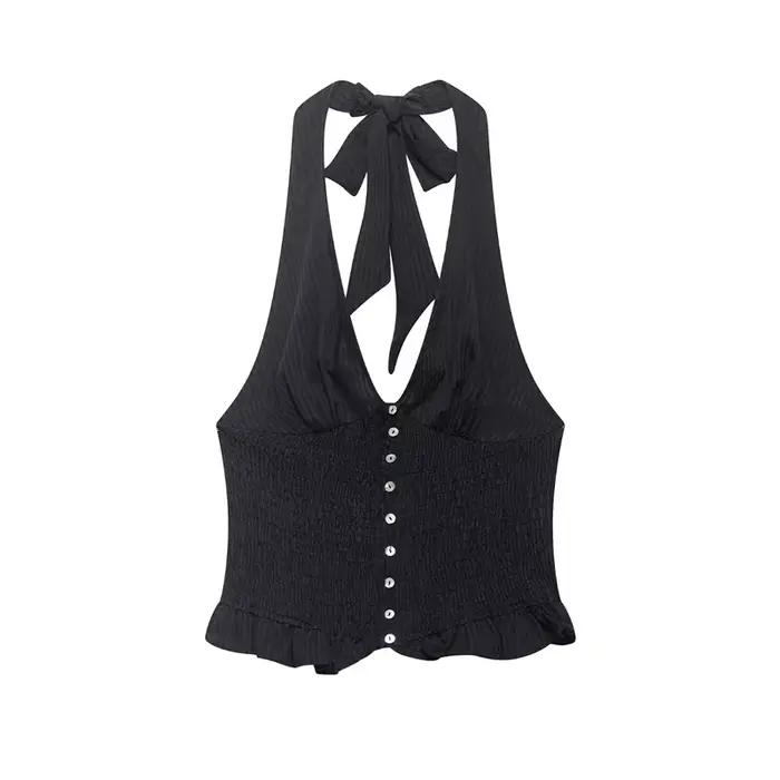 Débardeur Chic et Sexy pour Femme – Nouvelle Collection Été 2026 – Col Halter Profond en V, Sans Man