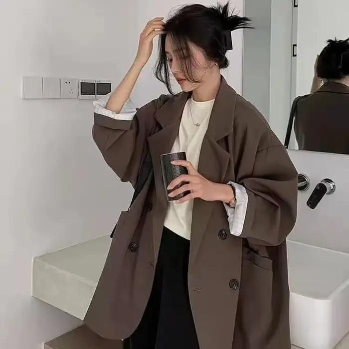 Blazer marron Vintage pour femmes, élégant, officiel, mode printemps-automne, manches longues, surdi