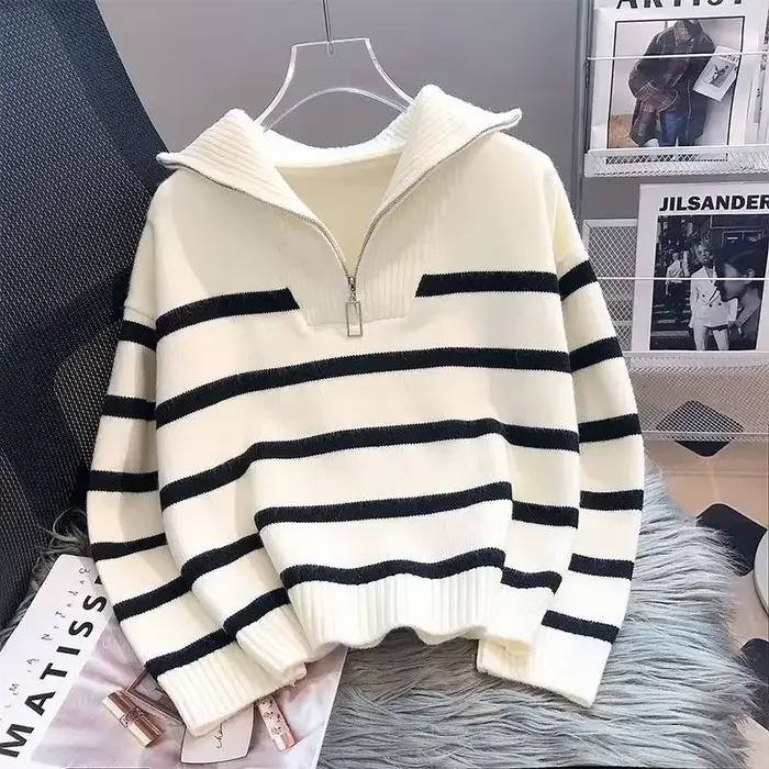 Pull à Rayures avec Fermeture Éclair pour Femme, Sous-Vêtements de Style Court, Populaire, Premium 6