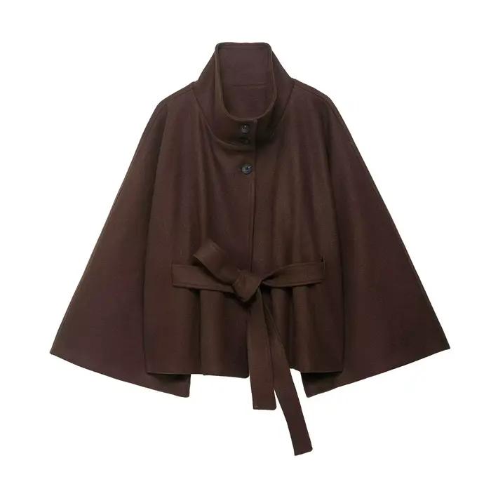 HH 2025 Nouveaux Manteaux Tendance pour Femmes – Col Montant Uni, Manches Longues, Ceinture Décorati