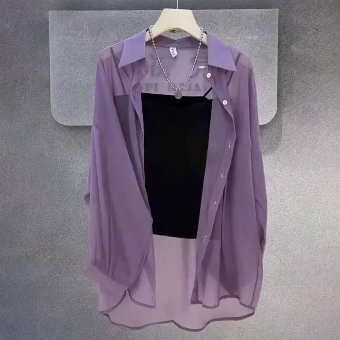 Chemise en mousseline de soie transparente pour femmes, Cardigan décontracté résistant aux UV, mante